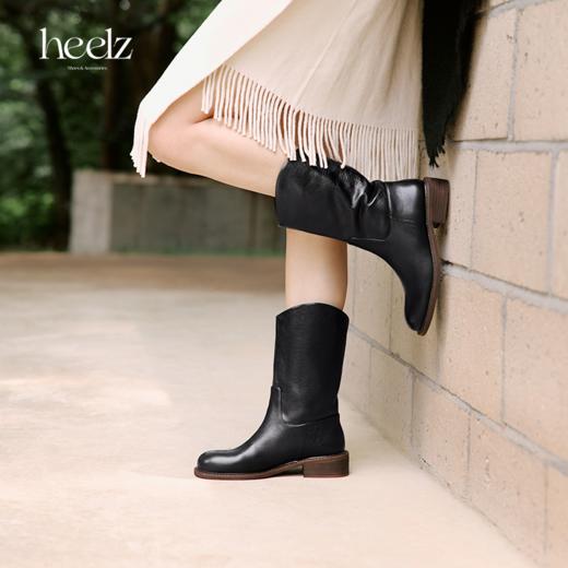 heelz设计师手工鞋履 ｜手工做旧层皮跟复古植绒牛皮西部靴 4公分 商品图1