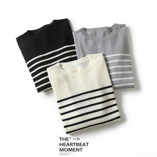 丁摩 海魂衫100%美丽诺羊毛衫春秋冬打底毛衣女16G条纹针织衫女5ZF-678 商品图3