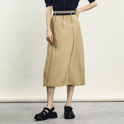 谜底A型半身裙2024年夏季新品复古通勤风百搭中长款半裙242MB0594 商品图0