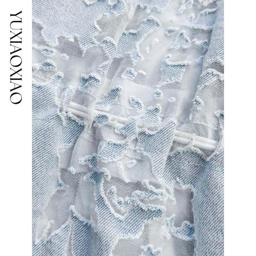 余潇潇【静谧蓝雨】棉混纺烧花牛仔拼狐狸毛90白鹅绒翻领羽绒服 商品图3