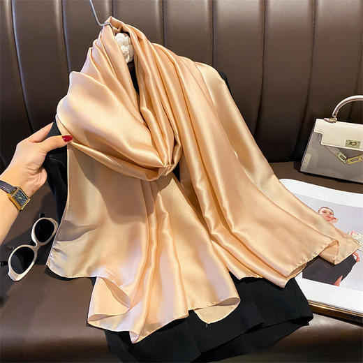 春秋新款丝巾春夏纯色仿真丝丝巾女小系脖装饰百搭女长款丝巾新款新品 商品图1