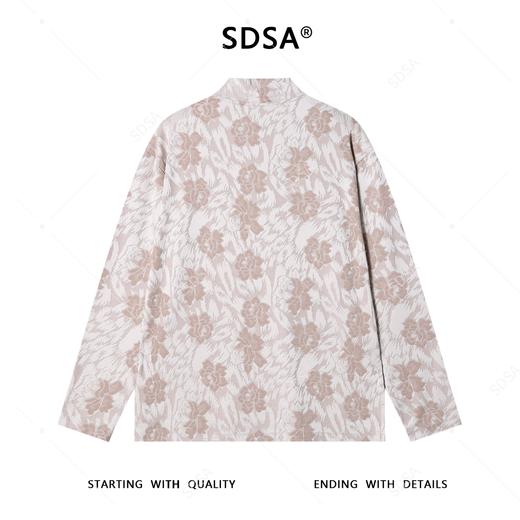 T4856SDSA秋冬新款痞帅男装简约撞色满印花朵半高领长袖T恤百搭复古 商品图5