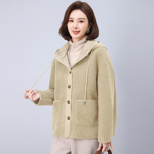 丁摩 连帽羊羔毛外套女秋冬新款宽松设计感皮毛一体上衣5ZF-2171 商品图2