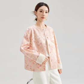 SM 1329羊毛圆领外套新中式提花盘扣轻奢印花真丝上衣