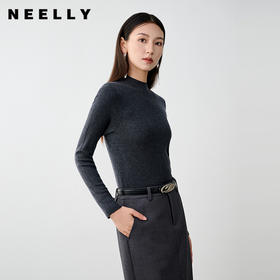 NEELLY纳俪商场同款冬季新款高级感灰色小立领羊毛打底衫针织衫女N25104A07701