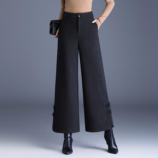CY-6602-Y中式盘扣毛呢阔腿裤厚款保暖直筒裤秋冬季新款女装长裤 商品图1