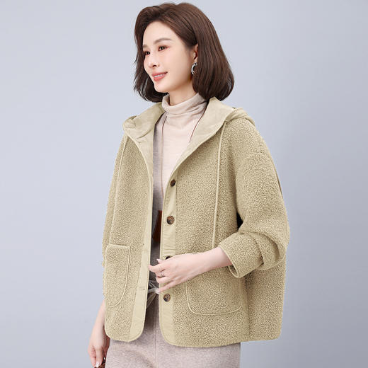 丁摩 连帽羊羔毛外套女秋冬新款宽松设计感皮毛一体上衣5ZF-2171 商品图1