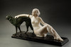 独角鹿西洋古董1920年代意大利雕塑家Alberto Saccardi签名创作装饰艺术风格大理石底座装饰青铜及雪花石膏雕塑作品《少女与猎犬》 商品缩略图1