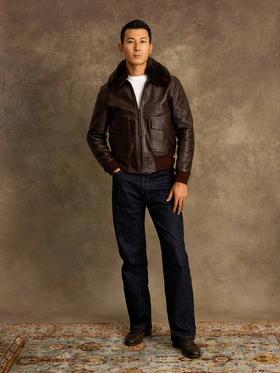 Chapal G-1 棕色小羊皮飞行员夹克