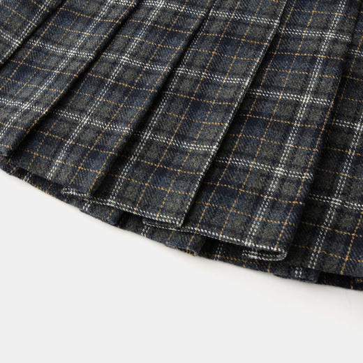 Herlian 25秋冬新品复古英伦口袋装饰格子百褶裙女士 商品图3