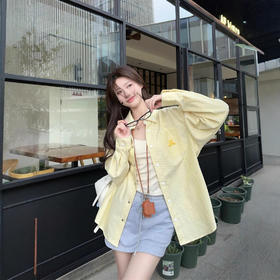 小清新衬衫新款秋季外套小狗刺绣条纹防晒衬衫外套女春季新款衬衣内搭外穿薄外套早春季韩系休闲内搭韩系衬衣