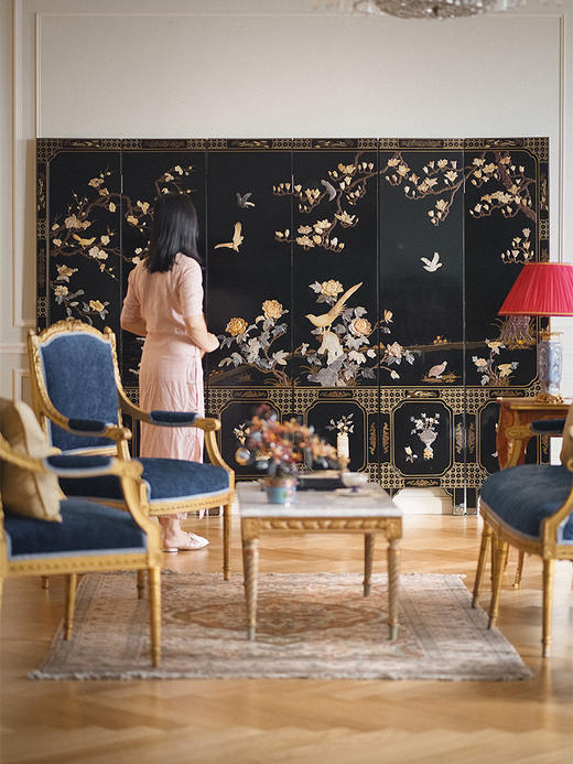 【已售】独角鹿西洋古董 20世纪末中国出品「锦上添花」主题百宝嵌六曲屏风 商品图1