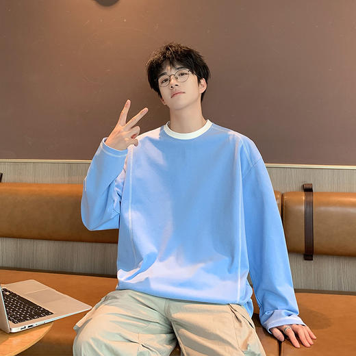 英国轻奢Schenvega 爆款迪桑平纹插色领长袖T恤卫衣A72-7902 商品图1