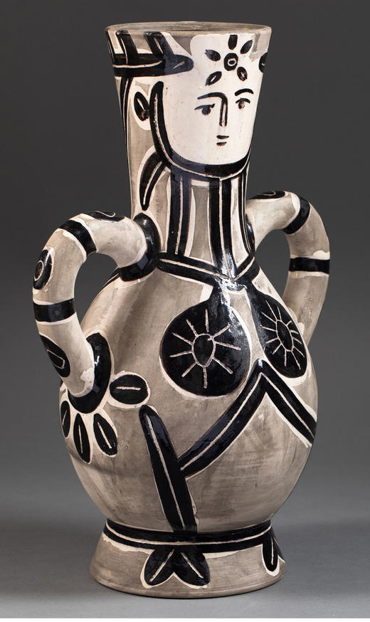 独角鹿西洋古董 1952年代西班牙艺术家与法国工坊合作出品限量人面双耳执壶 商品图1