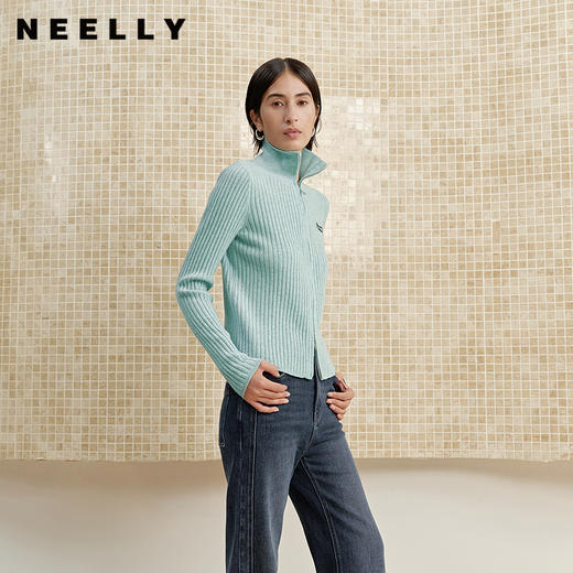 NEELLY纳俪商场同款冬季新款高领修身拉链针织开衫女显瘦清新毛衣N25102A01033 商品图0