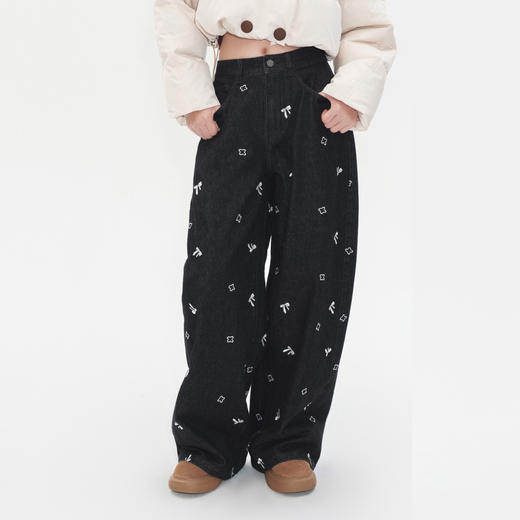 HERLIAN 2025秋冬新品刺绣直筒牛仔裤 商品图2