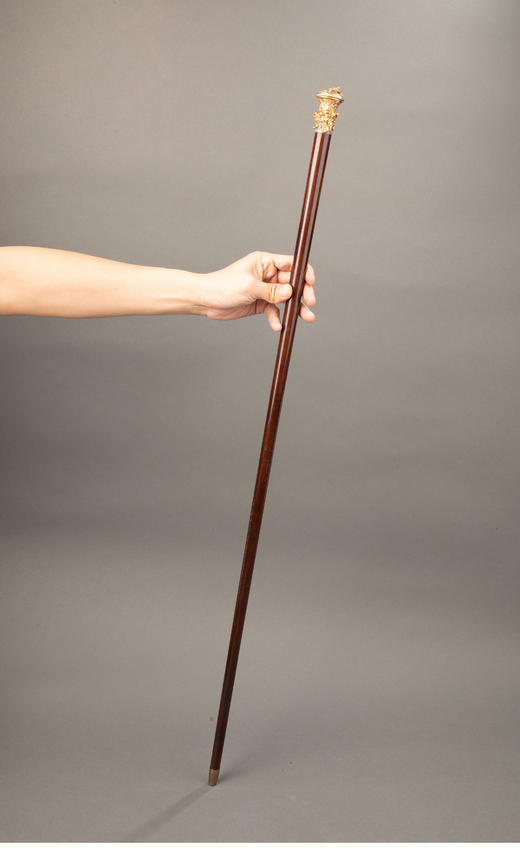 独角鹿西洋古董 1880-1910年代欧洲出品骑兵主题铜鎏金精雕杖柄硬木绅士手杖 商品图1