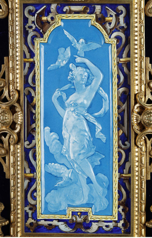 独角鹿西洋古董 19世纪末法国出品新古典主义风格铜鎏金镶嵌珐琅彩绘古典女子浮雕装饰挂画一对 商品图4