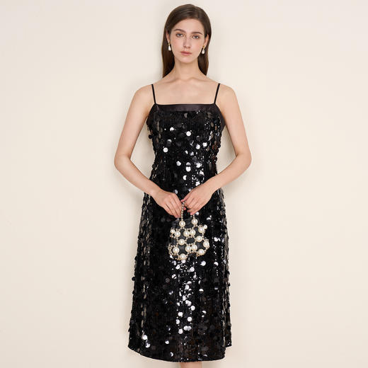 EITIE爱特爱冬季新款奢华感黑色亮片立体感收腰礼服连衣裙8007717 商品图2