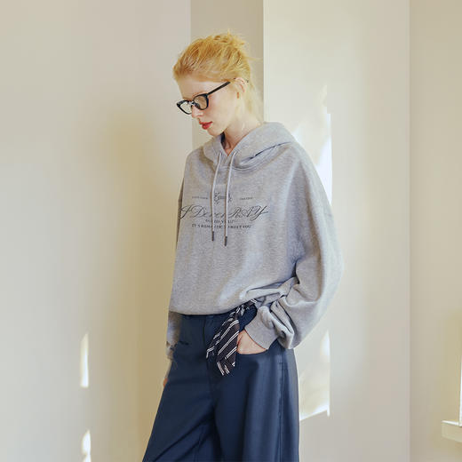 IDEVERRAY秋冬标语泼墨印花连帽卫衣男女休闲简约轻奢情侣装帽衫 商品图2