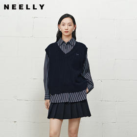 NEELLY纳俪商场同款冬新款复古百搭针织马甲女绞花软糯学院风上衣N25101A01009