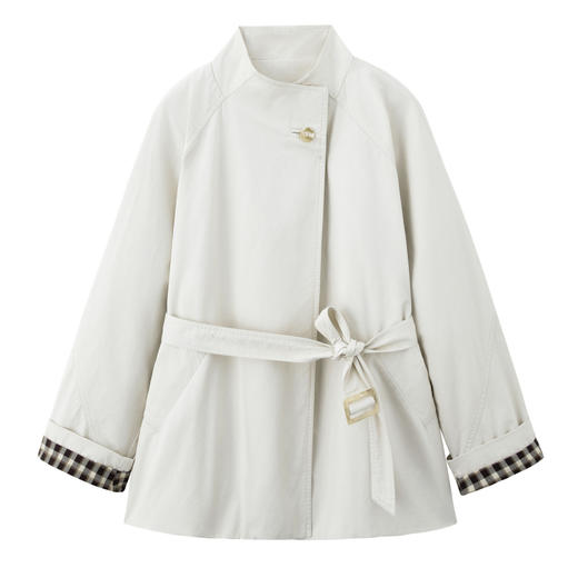 HR MEIQIN5698韩系休闲风衣外套宽松翻领格纹拼接上衣 商品图4