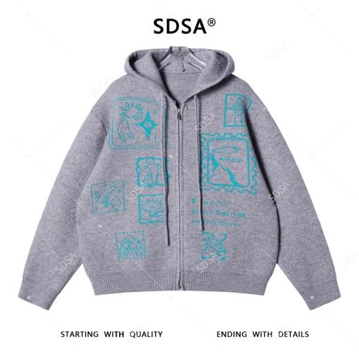 72633SDSA秋冬新款痞帅男装撞色趣味图案拉链连帽毛衣百搭开衫针织衫 商品图1