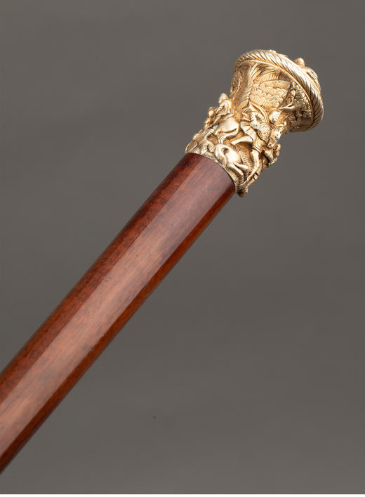 独角鹿西洋古董 1880-1910年代欧洲出品骑兵主题铜鎏金精雕杖柄硬木绅士手杖 商品图4