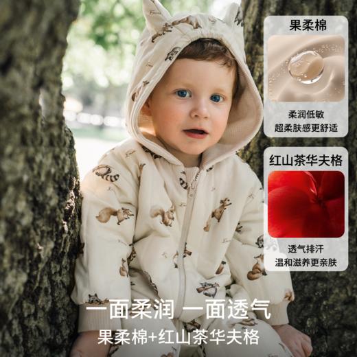 【宝宝服饰】嫚熙婴儿连体衣山茶华夫格宝宝连身衣秋冬加厚保暖外出爬服哈衣 商品图3