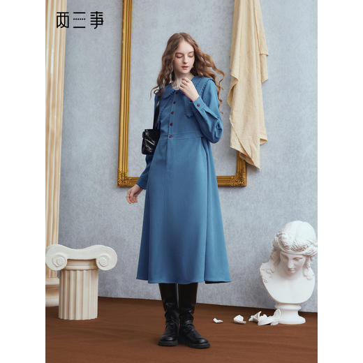 两三事梵高文艺 左岸来信 2025冬季新款复古双层领a字连衣裙长裙 商品图0
