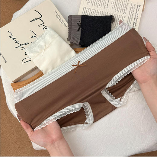 羊绒感~2025秋冬季法式蕾丝暖绒中腰内裤磨毛温暖内裤女士包臀高弹三角裤 商品图6