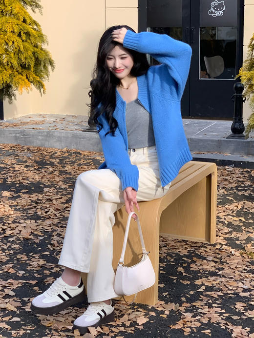 【百图lulu定制】【拉链毛衣外套】抗起球 双向拉链 长袖 厚实毛衣外套 商品图3