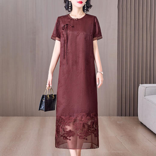 2025夏装新款香云纱气质连衣裙提花重工刺绣短袖裙子女 商品图0