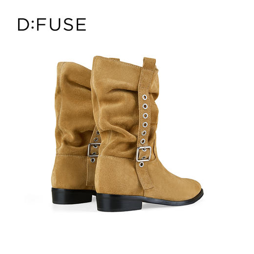 Dfuse迪芙斯2025冬季新款大地色中筒靴奢潮可调节堆堆西部靴女DFD4116040 商品图10