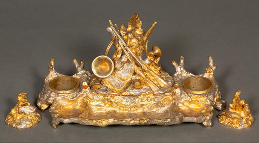 独角鹿西洋古董 19世纪法国出品「战争与和平」主题铜鎏金雕饰墨水台 商品图0