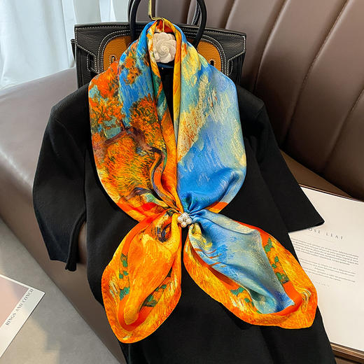 时尚轻奢90cm仿真丝丝巾日韩简约条纹大方巾ins风多功能披肩围巾春秋丝巾围巾 商品图5