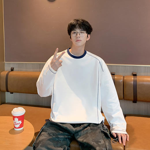 英国轻奢Schenvega 爆款迪桑平纹插色领长袖T恤卫衣A72-7902 商品图9