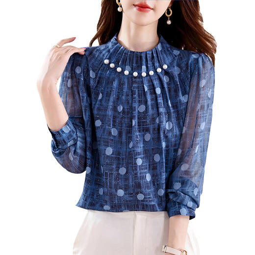 KQL E324N6001洋气百搭衬衫时尚重工钉珠轻奢小衫 商品图4