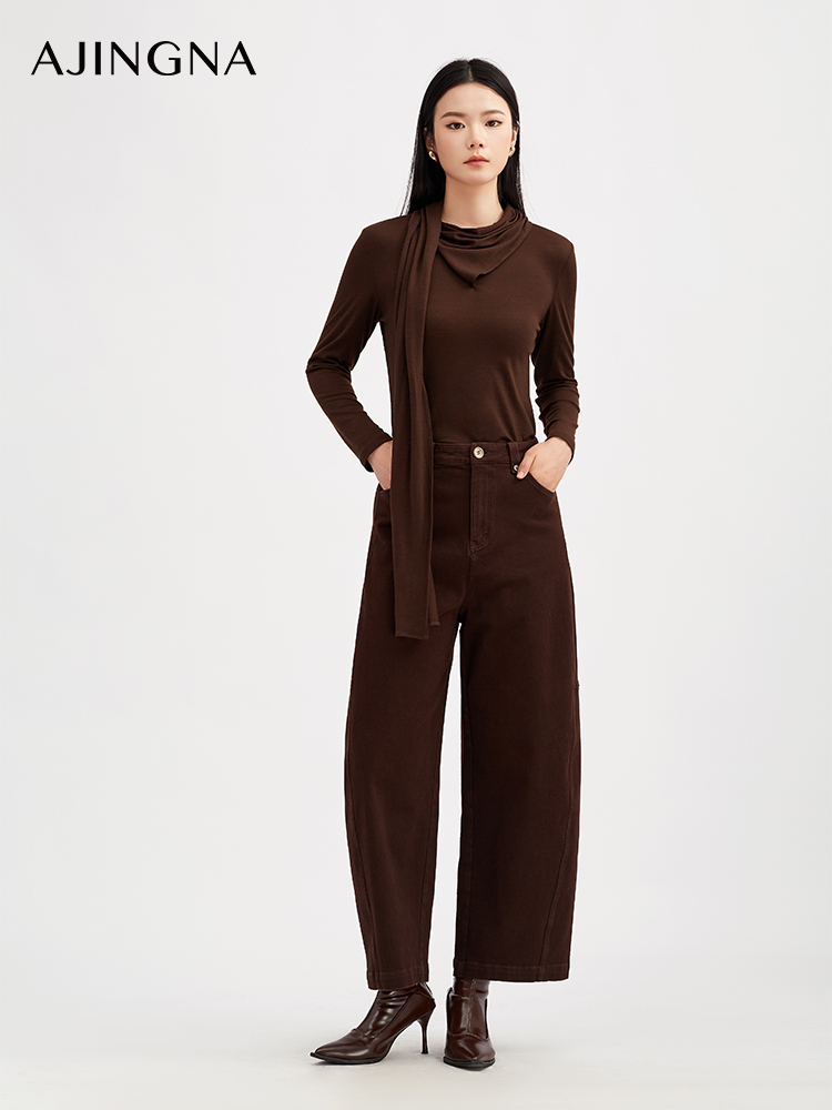 【商场同款】阿菁娜秋季新款一体式围巾领针织衫立体剪裁修身多场景百搭A30Q102039