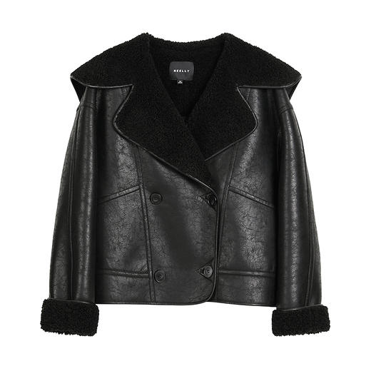 NEELLY纳俪商场同款冬季新款复古风机车服翻领外套女美式酷飒上衣 商品图3