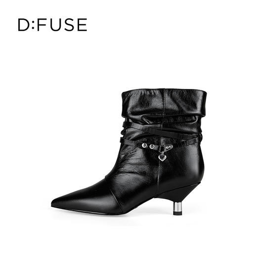 Dfuse迪芙斯2025冬季新款宽筒堆堆靴复古堆皱尖头细跟短靴DFD4116021 商品图8