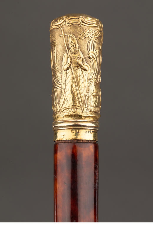 独角鹿西洋古董 1880-1910年代英国维多利亚时代出品黄金精雕古典人物镶嵌珍稀材质杖柄绅士手杖 商品图0