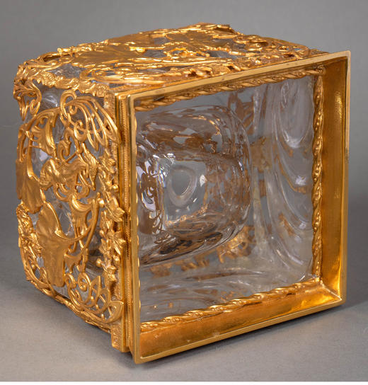 独角鹿西洋古董 19世纪末20世纪初法国出品新艺术风格仙子与花蝶植物主题铜鎏金精雕水晶墨水瓶 商品图4