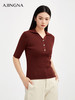 【商场同款】阿菁娜秋季新款挖空V领POLO衫夹金丝坑条针织衫金属扣修身显瘦A30Q301002 商品缩略图1