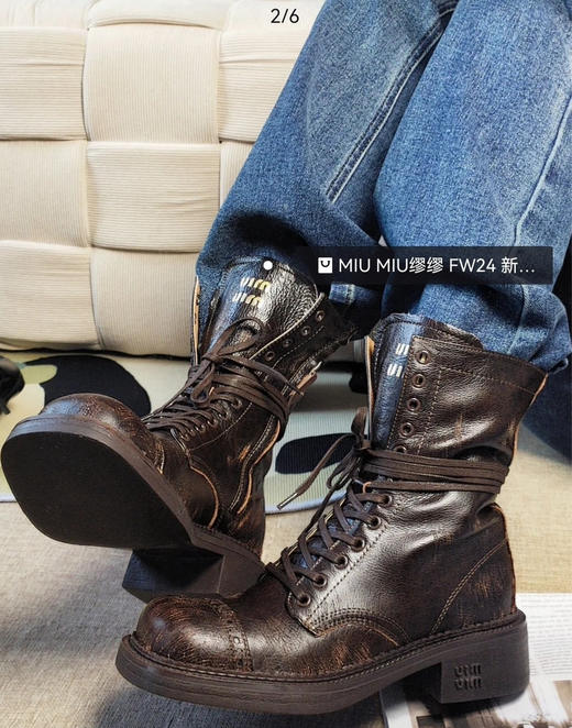 高端原版Miu秋冬秀款复古机车靴马丁靴中筒靴101102 商品图5