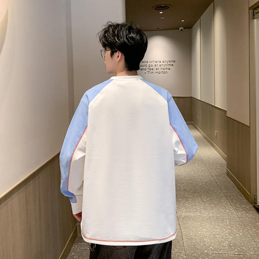 英国轻奢Schenvega 爆款迪桑平纹科技透气撞色拼接落肩长袖T恤卫衣A72-7903 商品图6