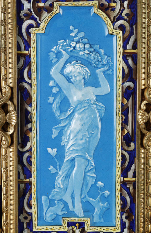 独角鹿西洋古董 19世纪末法国出品新古典主义风格铜鎏金镶嵌珐琅彩绘古典女子浮雕装饰挂画一对 商品图5