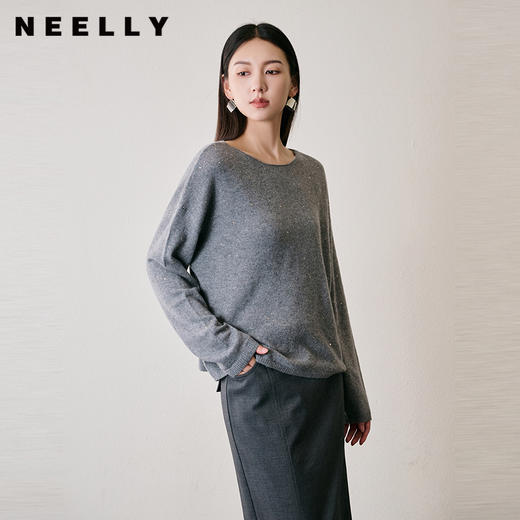 NEELLY纳俪商场同款冬季新款亲肤圆领针织衫女灰色内搭上衣毛衣N25104A06606 商品图0