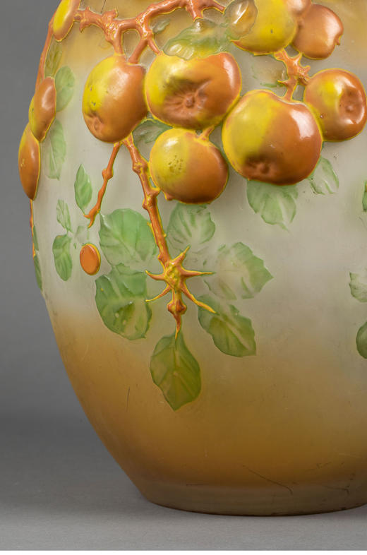 独角鹿西洋古董 1918-1931年法国新艺术时期南锡派艺术家出品「苹果树」主题玻璃花瓶 商品图3