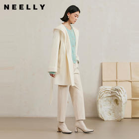 NEELLY纳俪商场同款冬季新款法式绵羊毛双面毛呢外套女连帽大衣N25104N04402